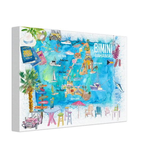 Bimini Bahamas Illustrated Map with Island Tourist Highlights - Fine Art Print