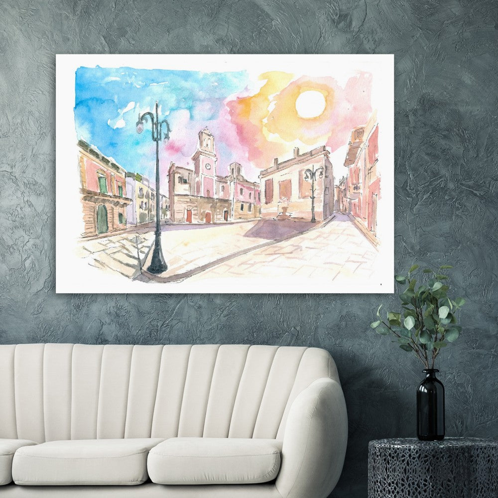 Castellana Grotte Apulia Italy Nicola and Costa Piazza Scene with Sunlight - Limited Edition Fine Art Print - Original Painting available