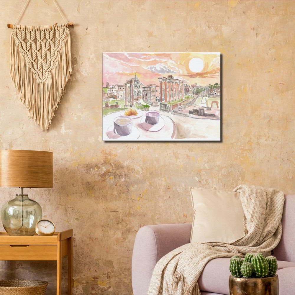 Roman Forum Morning Coffee with View in Rome - Limited Edition Fine Art Print - Original Painting available