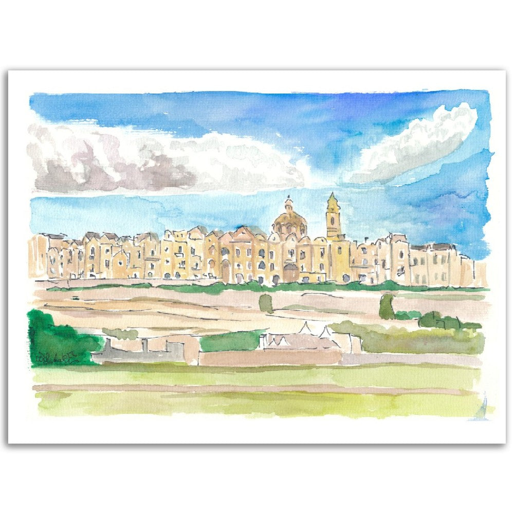 Locorotondo View of Hilltop Town in Puglia Italy - Limited Edition Fine Art Print - Original Painting available