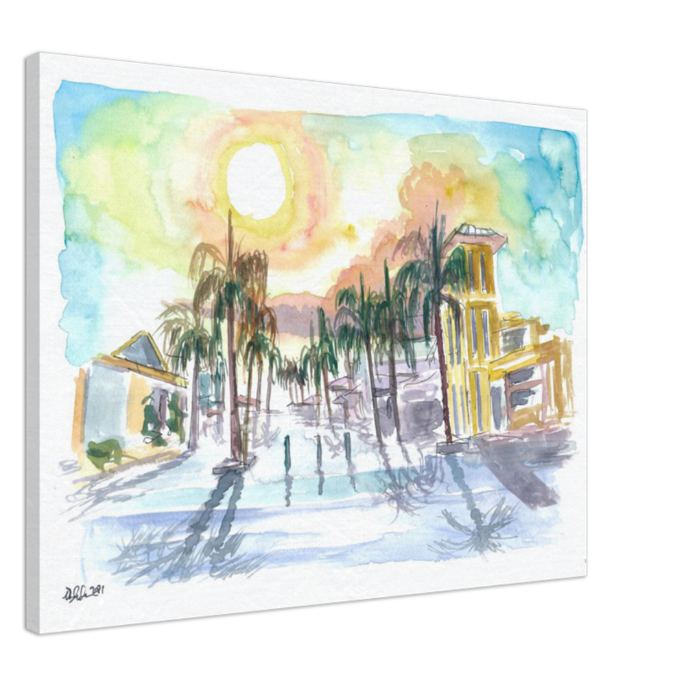 Fort Myers Florida Street Scene with Sunset - Limited Edition Fine Art Print