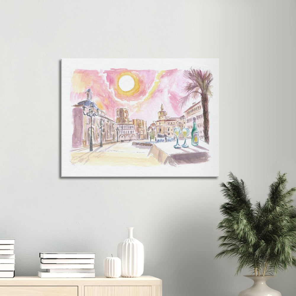 Valencia Spain with Plaza de la Virgen and Fountain - Limited Edition Fine Art Print - Original Painting available