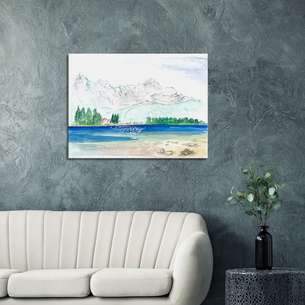 Eibsee Caribbean Bavaria Lake with View of Zugspitze - Limited Edition Fine Art Print - Original Painting available