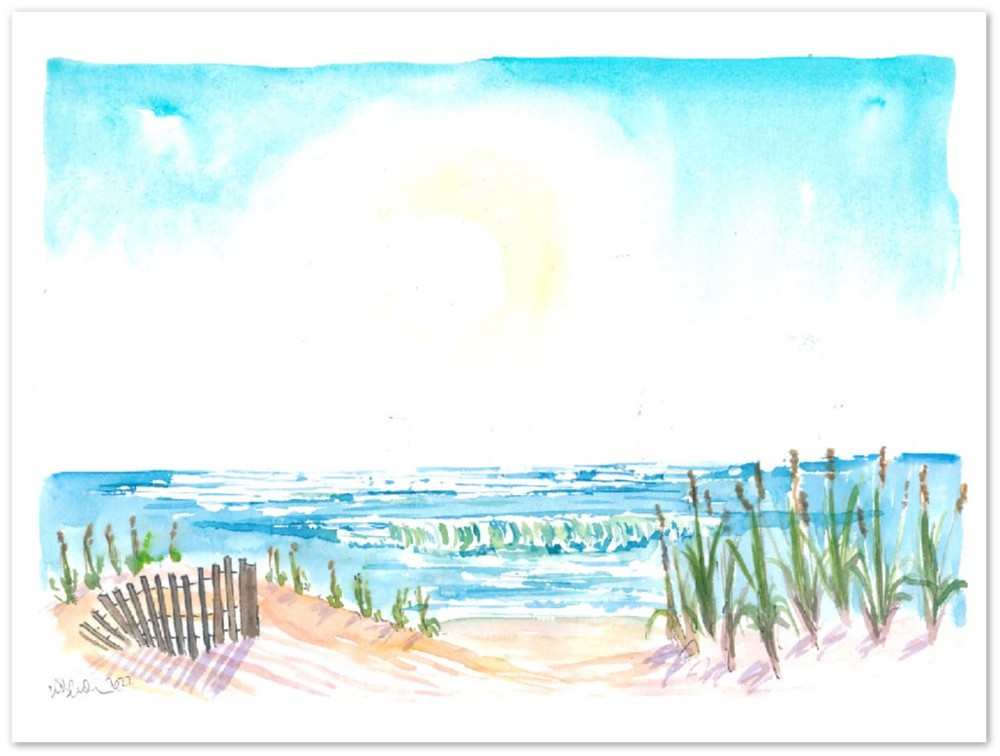 Beach Dunes with Picket Fence and Sea View - Limited Edition Fine Art Print - Original Painting available