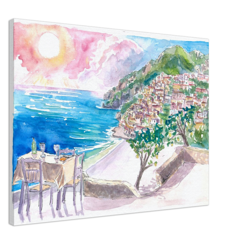 Incredible Seaview Cafe with Positano Amalfi Coast and Sea - Limited Edition Fine Art Print - Original Painting available