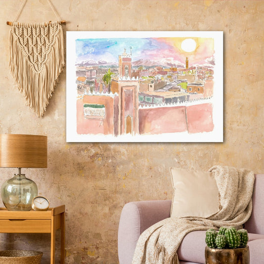 Marrakech View of Walls and Rooftops in Afternoon Sun - Limited Edition Fine Art Print - Original Painting available