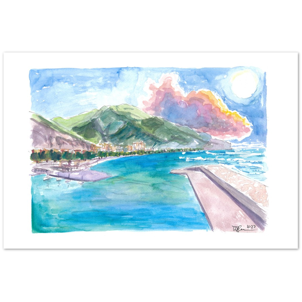 Maiori Port on Amalfi Coast with Clouds and Blu Med - Limited Edition Fine Art Print -