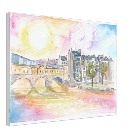 Historic Bath England Scene with Sunset over Avon - Limited Edition Fine Art Print - Original Painting available