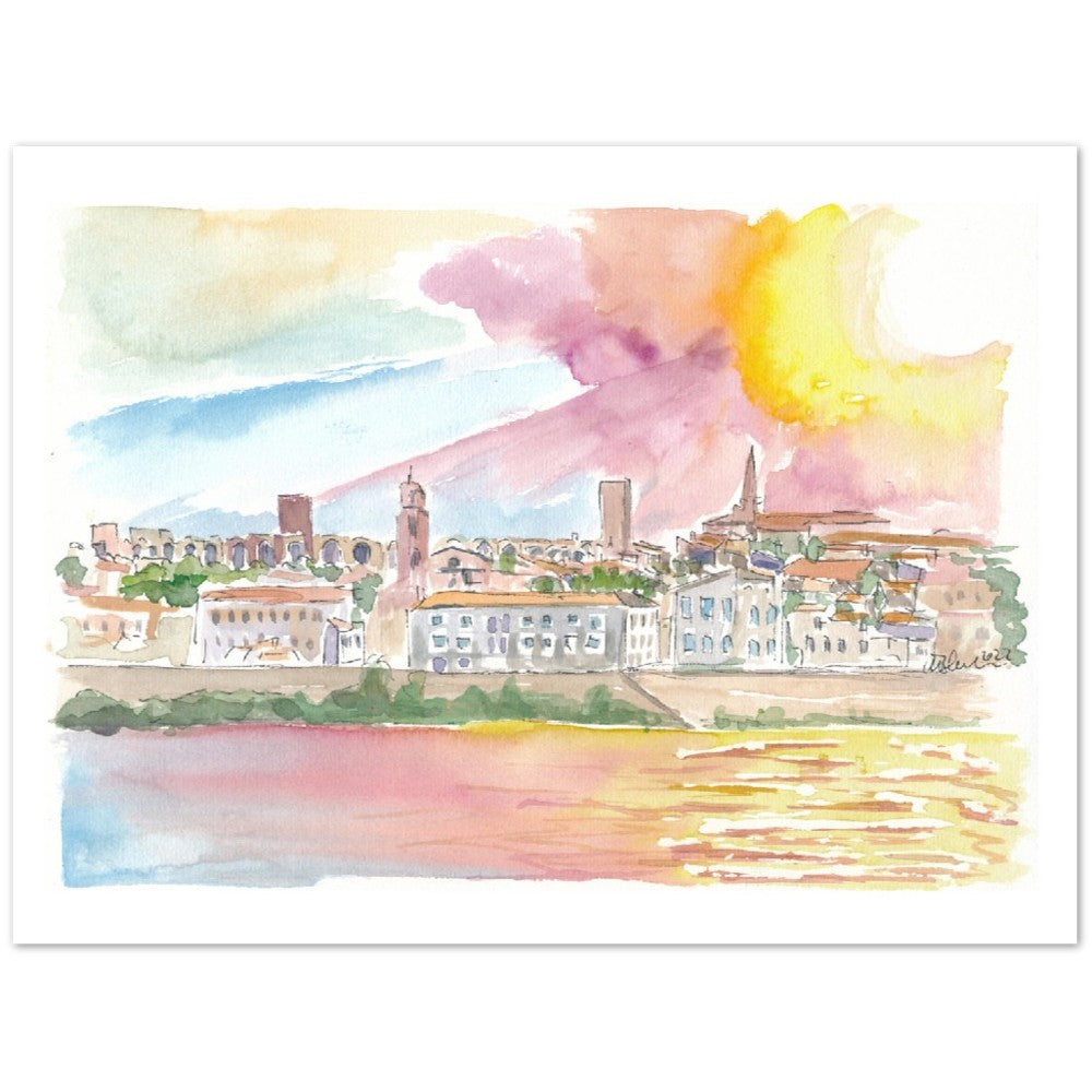 Historic Arles with view of Old Town - Limited Edition Fine Art Print - Original Painting available