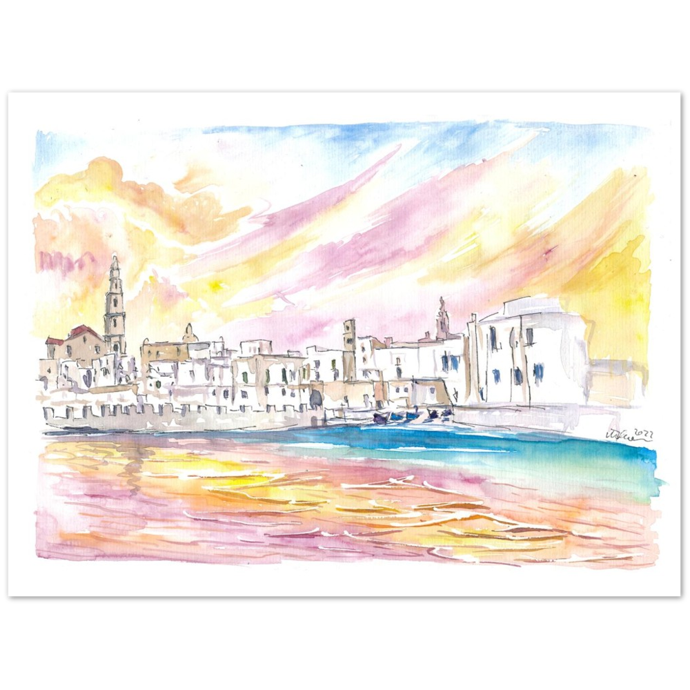 View of Monopoli Italy with Old Port in Spectacular Sunlight - Limited Edition Fine Art Print -