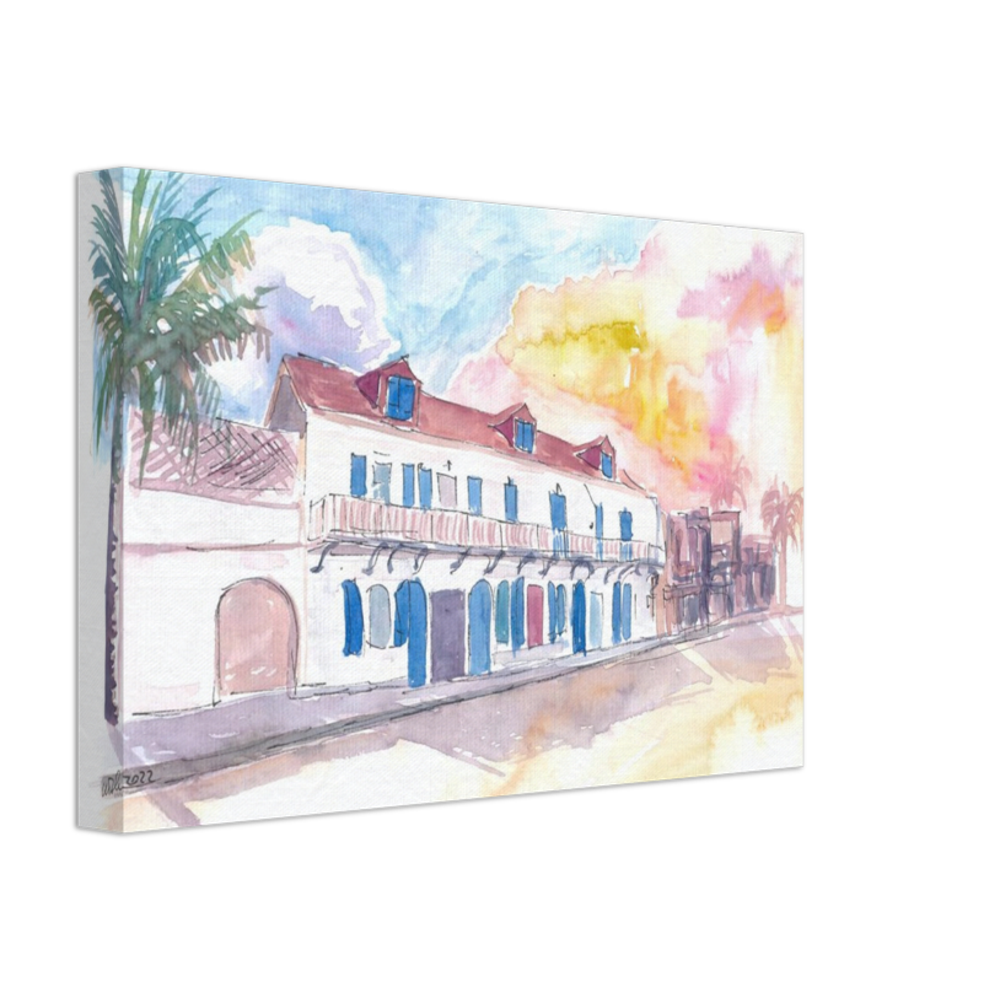 Colonial Street Scene in Marigot Saint Martin in French Caribbean - Limited Edition Fine Art Print -