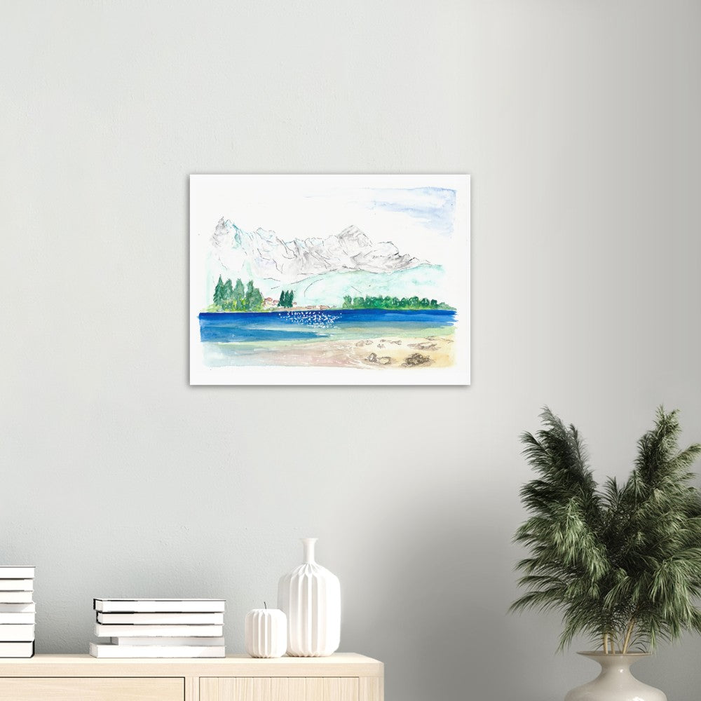 Eibsee Caribbean Bavaria Lake with View of Zugspitze - Limited Edition Fine Art Print - Original Painting available