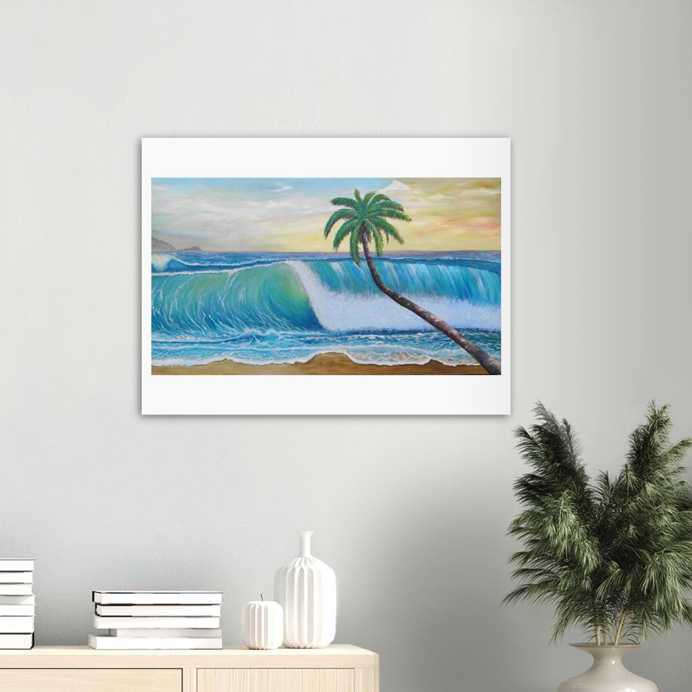 Translucent Wave and Leaning Palm on Virgin Islands Greater Antilles - Limited Edition Fine Art Print - Original Painting available