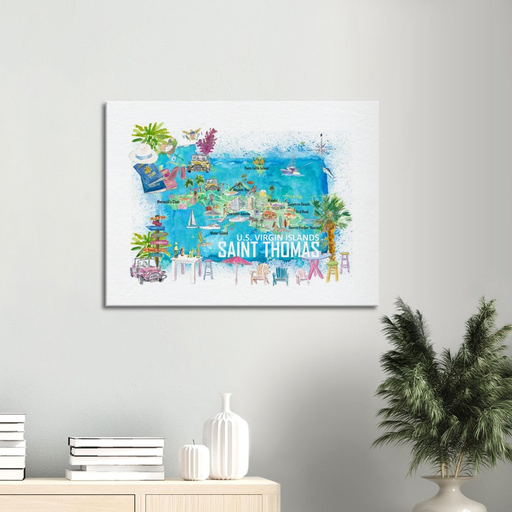 Saint Thomas USVI Illustrated Travel Map with Roads and Tourist Highlights