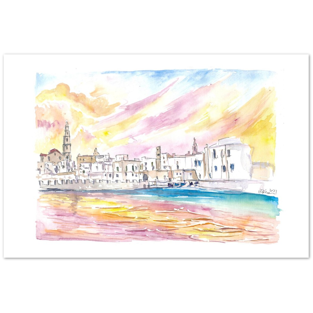 View of Monopoli Italy with Old Port in Spectacular Sunlight - Limited Edition Fine Art Print -