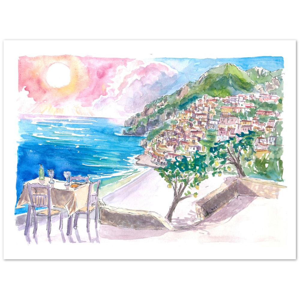 Incredible Seaview Cafe with Positano Amalfi Coast and Sea - Limited Edition Fine Art Print - Original Painting available
