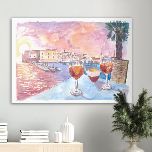 Dubrovnik Romantic Old Port View with Rectors Palace and Adriatic Drinks  - Limited Edition Fine Art Print - Original Painting available