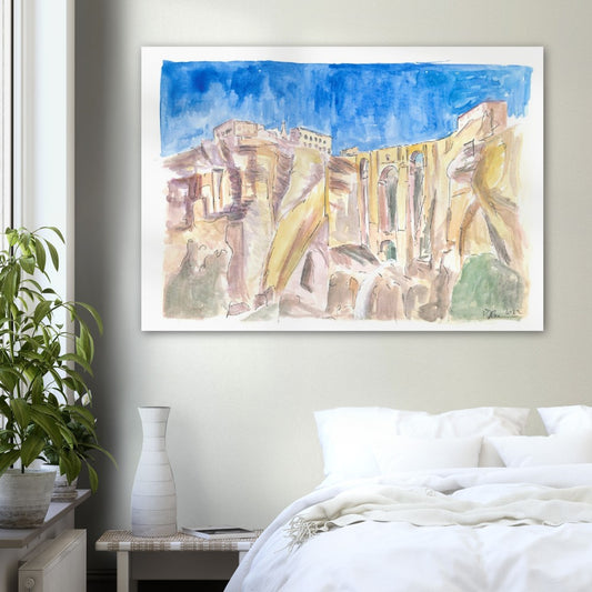 Ronda City View and Andalusia Dreams with Rocks and Puente Nuevo - Limited Edition Fine Art Print - Original Painting available