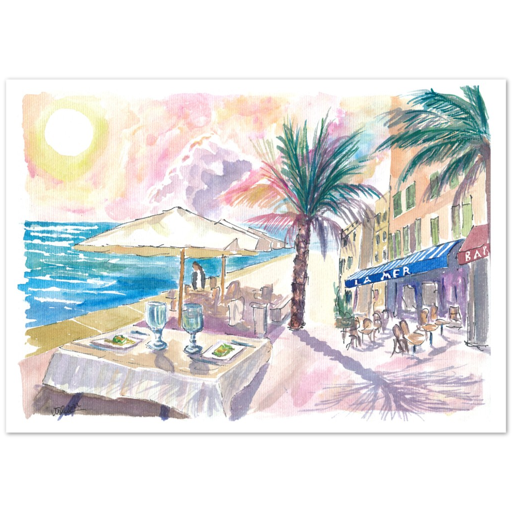 Mediterranean Seaview during Romantic Afternoon at Bar La Mer - Limited Edition Fine Art Print - Original Painting available