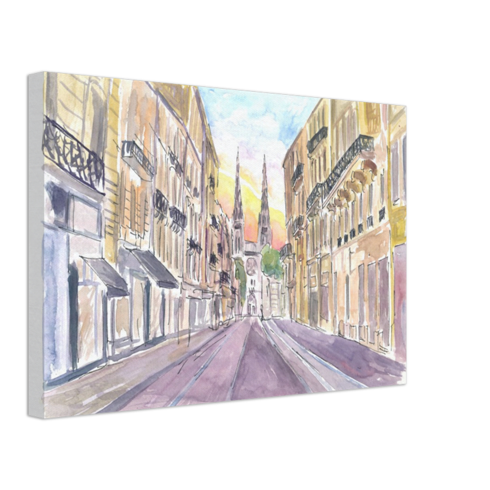 Bordeaux France Street Scene at Sunrise in Dep Gironde - Limited Edition Fine Art Print - Original Painting available