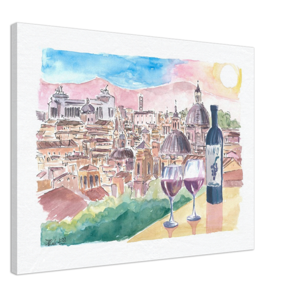 Romantic Vino in Roma Italy with Panoramic View from Hill - Limited Edition Fine Art Print - Original Painting available