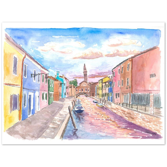 Burano view of Canal and Leaning Bell Tower - Limited Edition Fine Art Print - Original Painting available