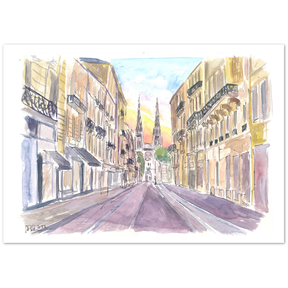 Bordeaux France Street Scene at Sunrise in Dep Gironde - Limited Edition Fine Art Print - Original Painting available