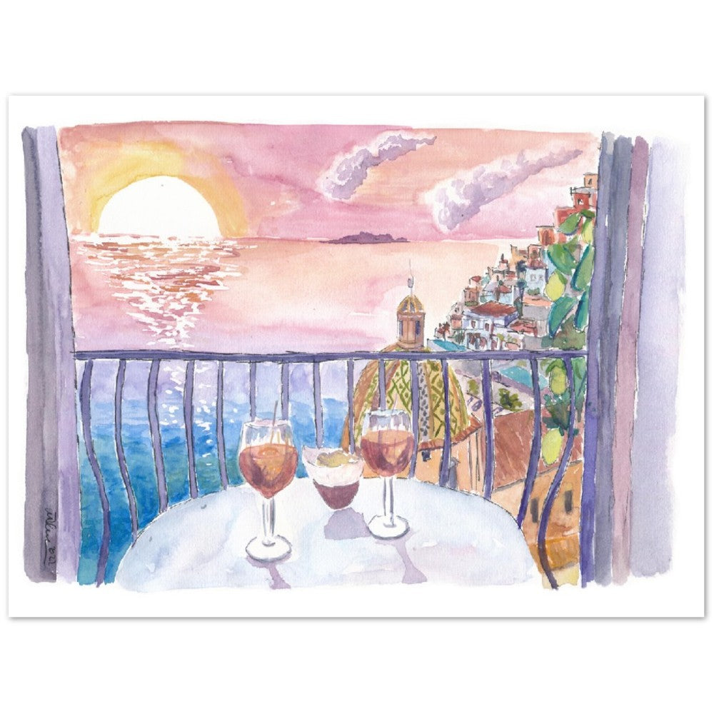 Unforgettable Incredible Amalfi Sunset View Terrace with Infinite Sea View - Limited Edition Fine Art Print - Original Painting available