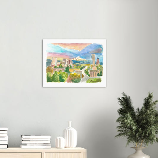 Scenic Portland Oregon with View of Mt Hood - Limited Edition Fine Art Print - Original Painting available