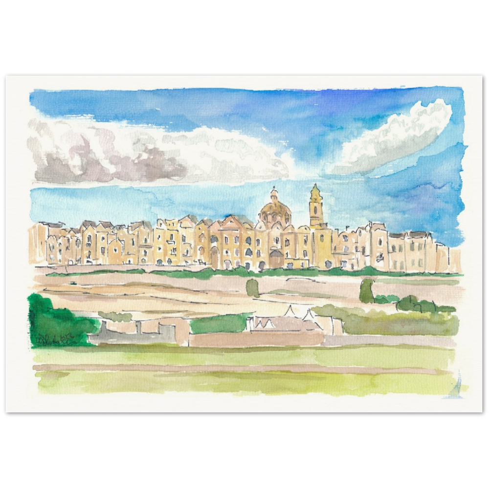 Locorotondo View of Hilltop Town in Puglia Italy - Limited Edition Fine Art Print - Original Painting available