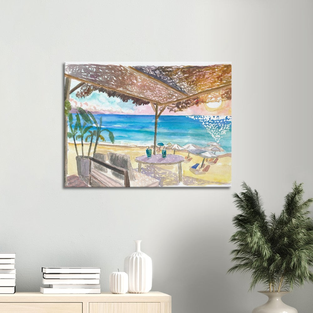 Beach Bar Vibes on Island of Corfu, Greece - Limited Edition Fine Art Print - Original Painting available