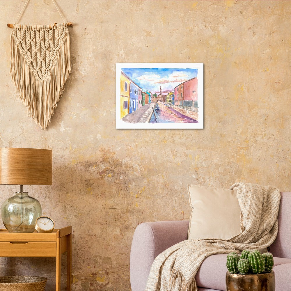 Burano view of Canal and Leaning Bell Tower - Limited Edition Fine Art Print - Original Painting available