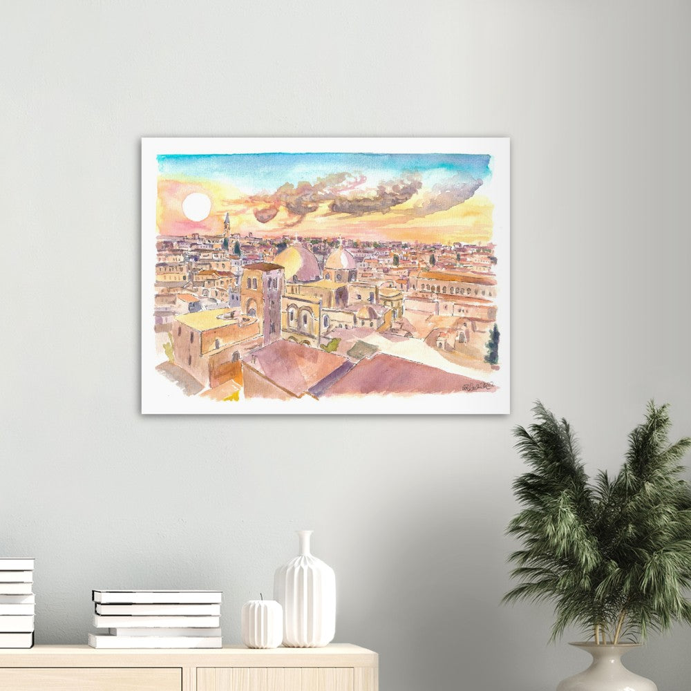 Golden Sunlight over Jerusalem with Church of the Holy Sepulchre - Limited Edition Fine Art Print - Original Painting available