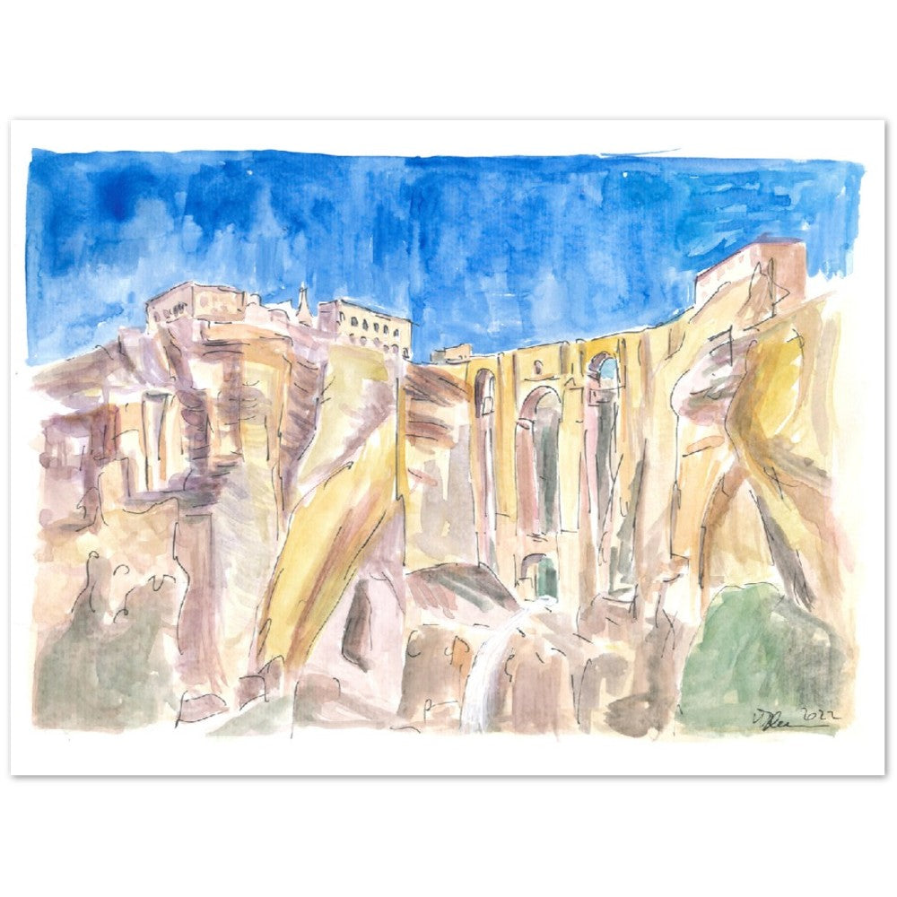 Ronda City View and Andalusia Dreams with Rocks and Puente Nuevo - Limited Edition Fine Art Print - Original Painting available