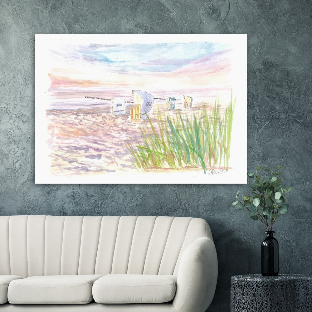 Baltic Sea Beach Chairs and Sunset Romance - Limited Edition Fine Art Print - Original Painting available
