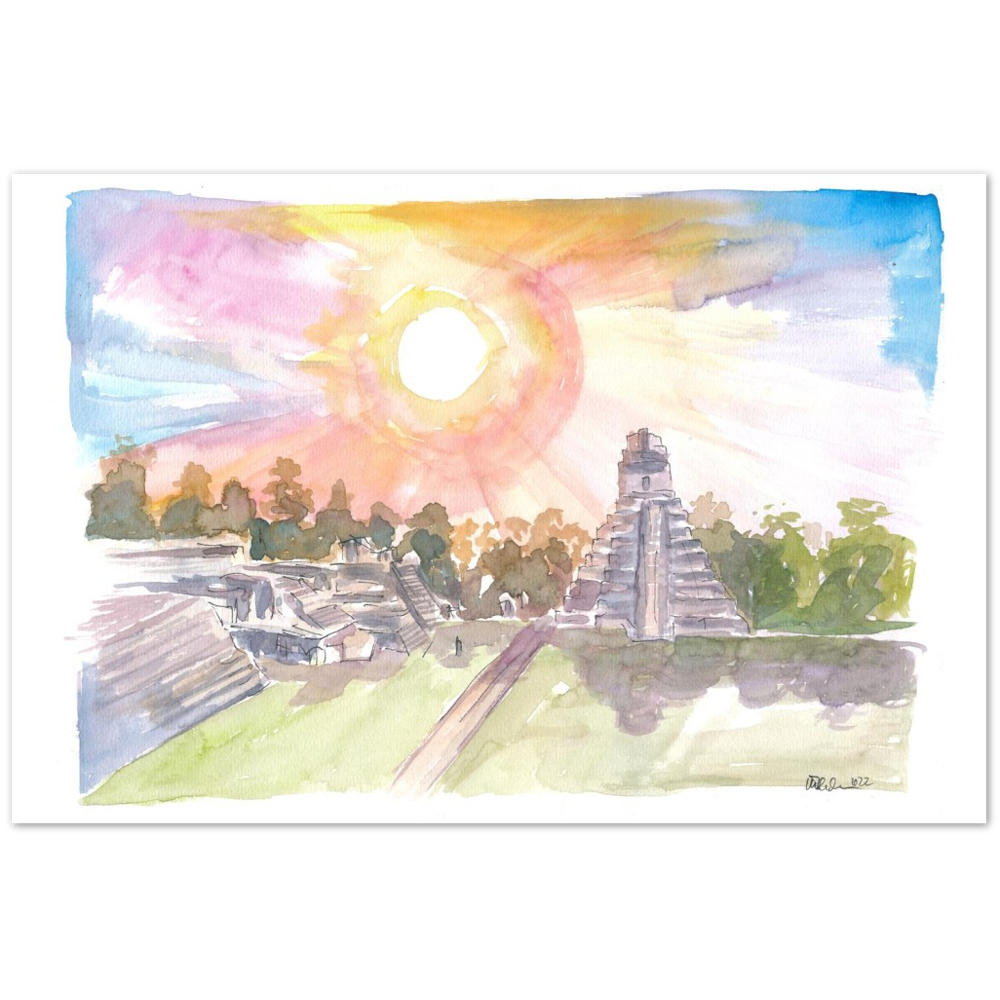 Tikal Guatemala Mayan Ruins with Sunset