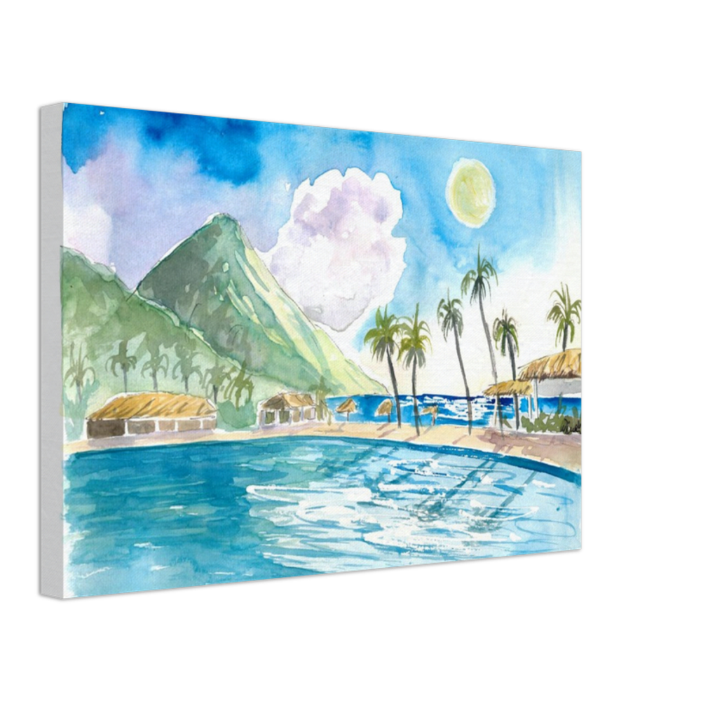 Saint Lucia Pitons and Incredible Caribbean Infinity Pool - Limited Edition Fine Art Print - Original Painting available