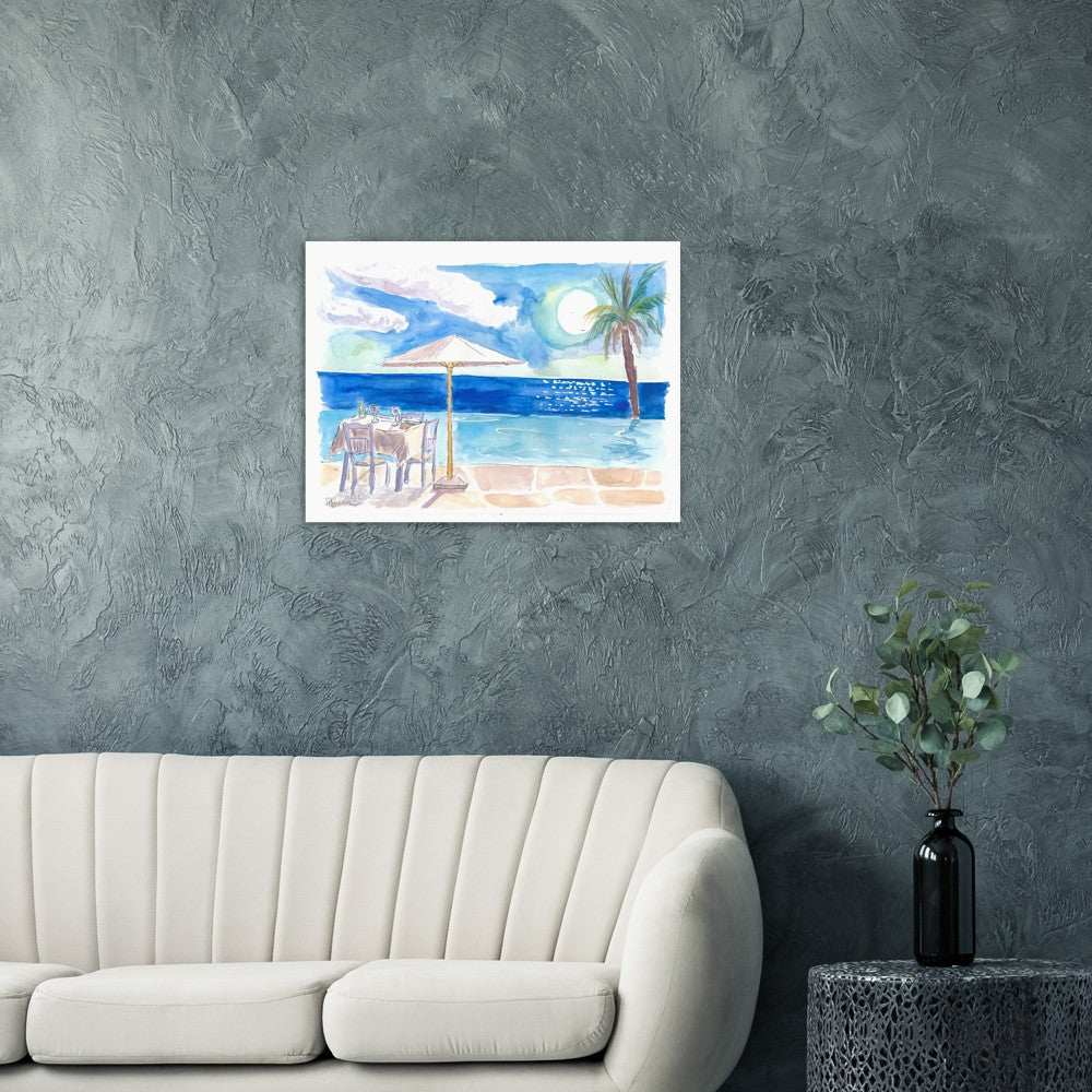 Dinner Table at the Infinity Pool with Endless Sea View - Limited Edition Fine Art Print - Original Painting available
