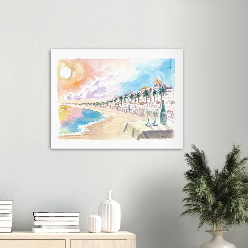 Sunset Dinner at Beach with Promenade Des Anglais Nice France - Limited Edition Fine Art Print - Original Painting available