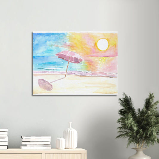 Umbrella in the Sun with Seaview Waves and Shade - Limited Edition Fine Art Print - Original Painting available