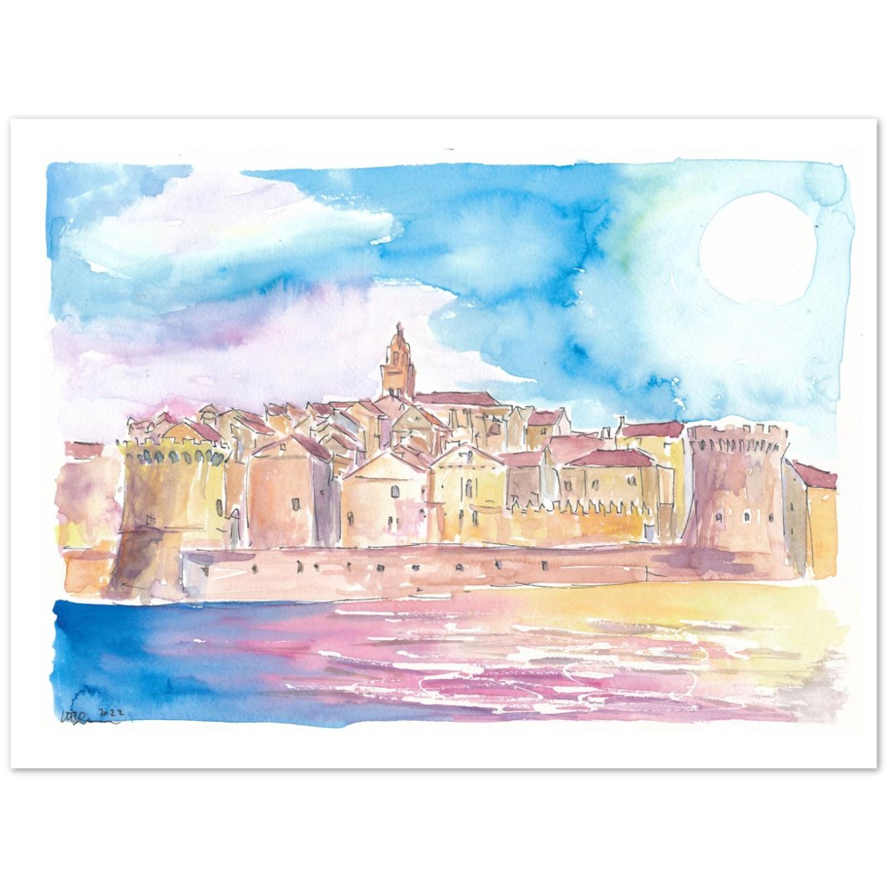 Korcula View Croatian Island in the Adriatic Sea - Limited Edition Fine Art Print - Original Painting available