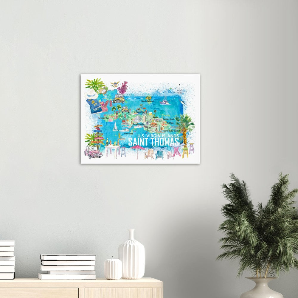 Saint Thomas USVI Illustrated Travel Map with Roads and Tourist Highlights