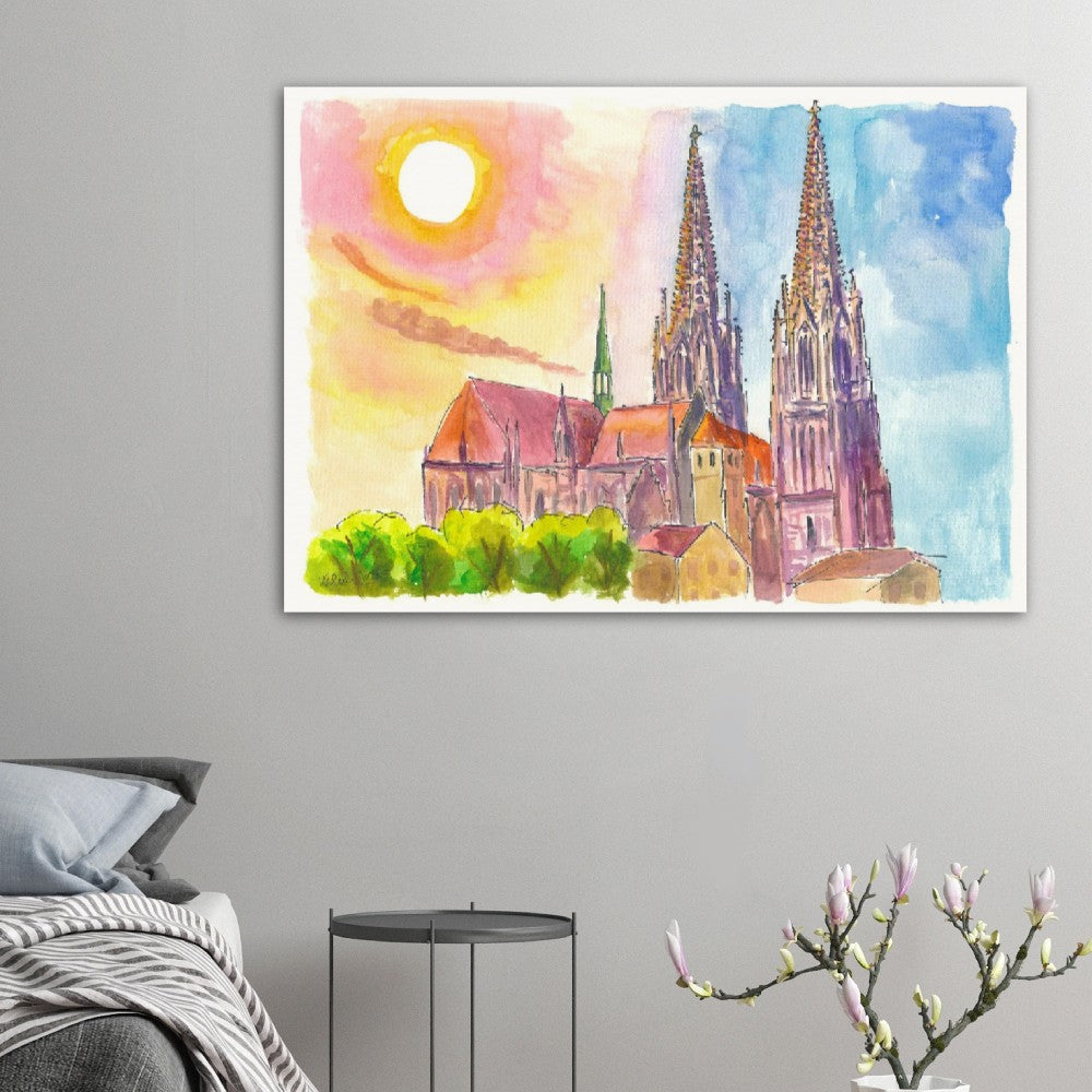 Gothic Cathedral of Regensburg Bavaria in Warm Spring Light - Limited Edition Fine Art Print - Original Painting available