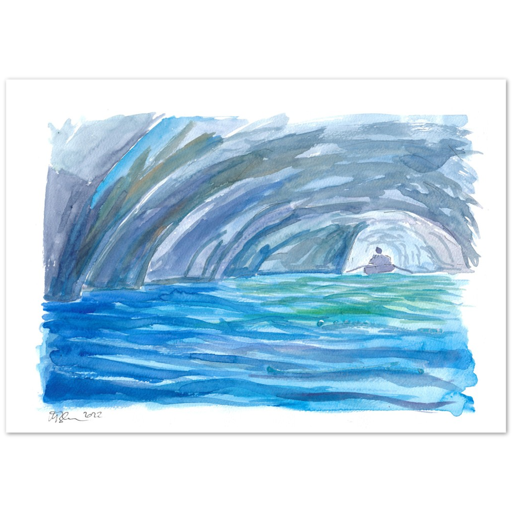 Grotta Azzurra - A Blue Grotto Capri Boat Excursion - Limited Edition Fine Art Print - Original Painting available