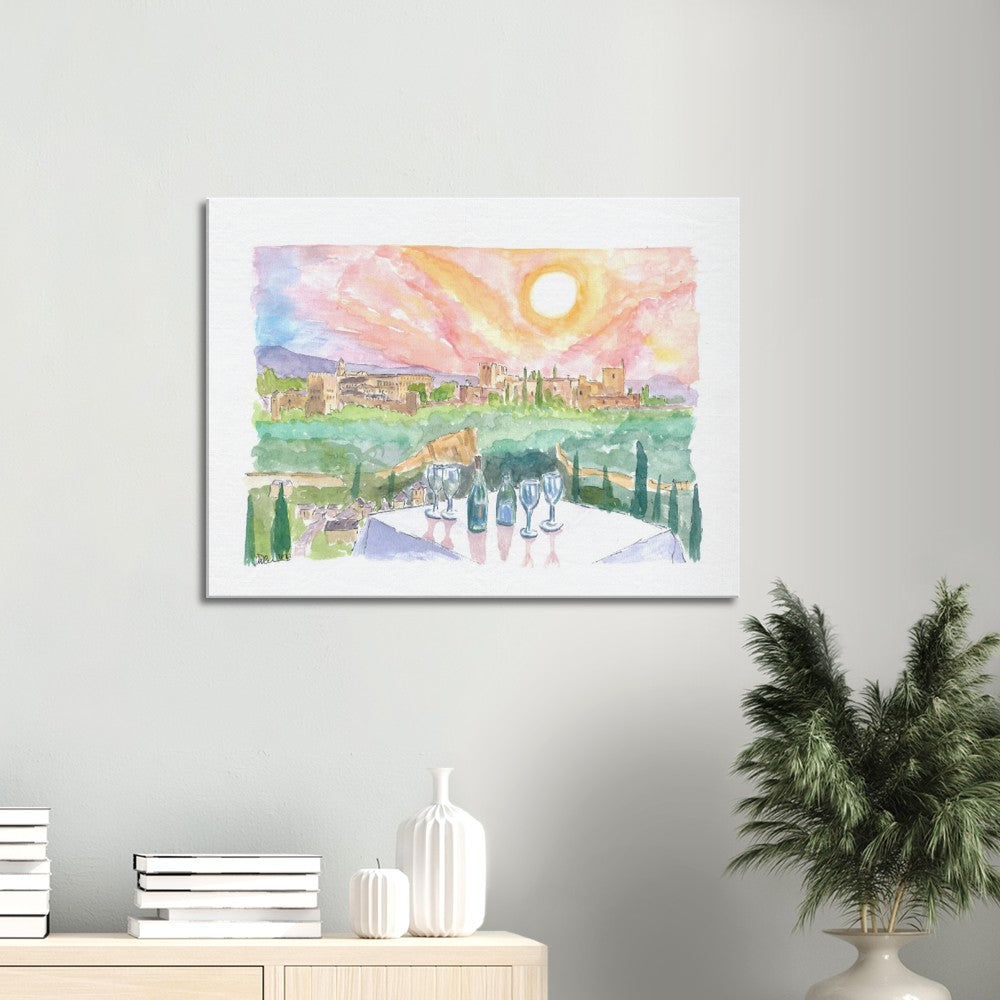 Magical Granada Andalusia Afternoon with Romantic Restaurant Table - Limited Edition Fine Art Print - Original Painting available