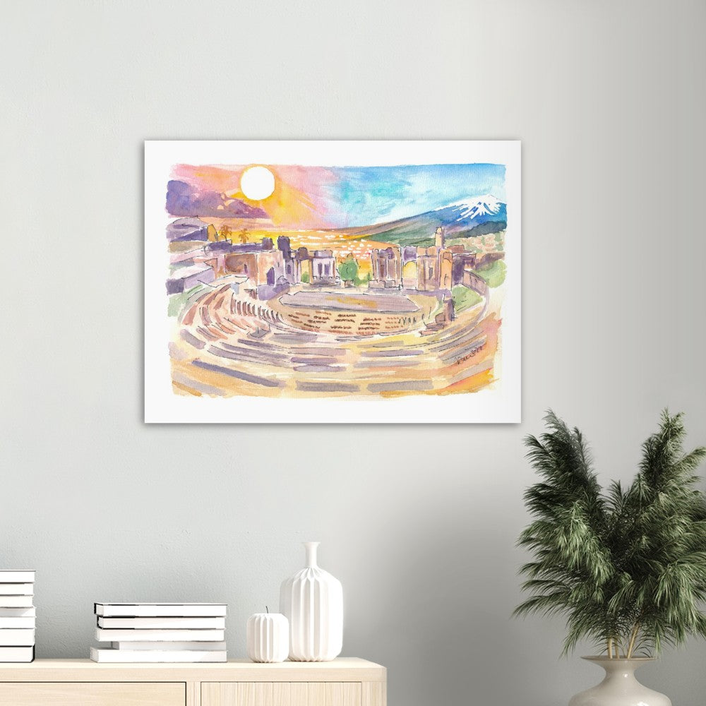 Ancient Theatre of Taormina with View of Mount Etna in Sicily - Limited Edition Fine Art Print - Original Painting available