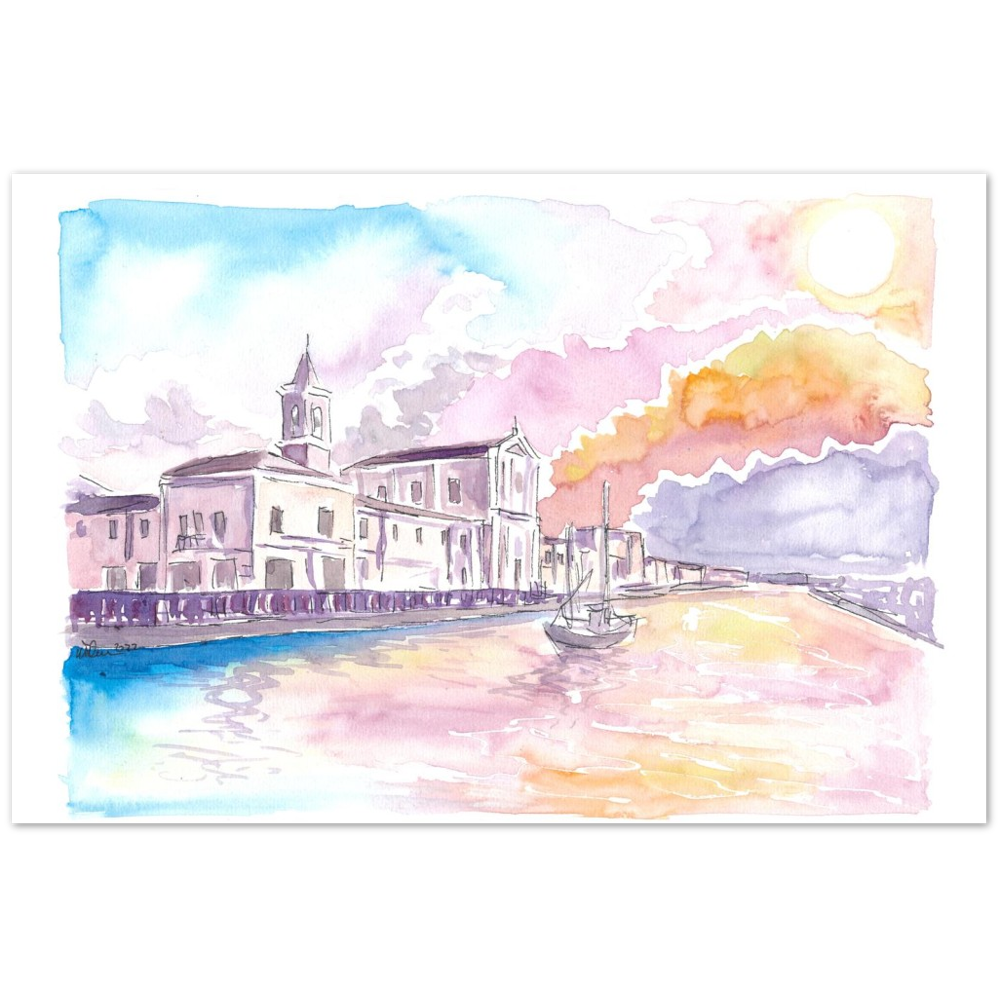 Cesenatico Summer Breeze Harbour Sunset Scene - Limited Edition Fine Art Print - Original Painting available
