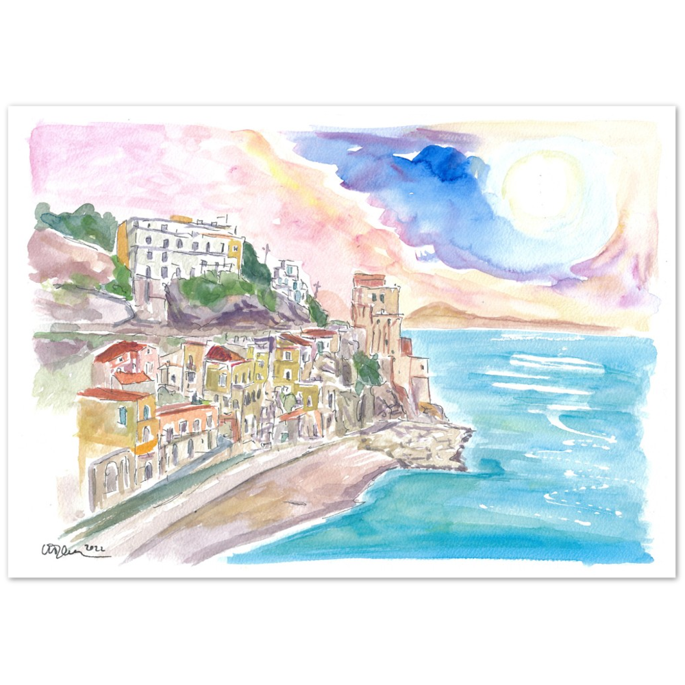 Cruising Amalfitana with View of Cetara Italy - Limited Edition Fine Art Print - Original Painting available