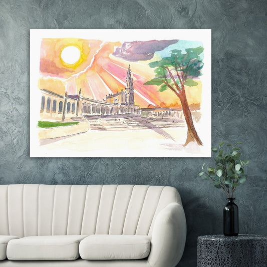 Sunset over Sanctuary of Our Lady of the Rosary of Fátima - Limited Edition Fine Art Print - Original Painting available