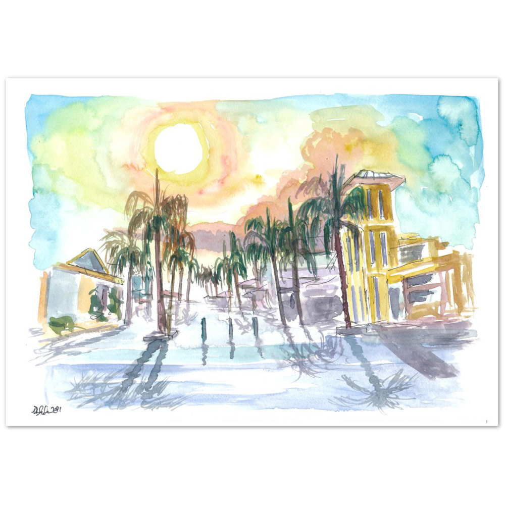 Fort Myers Florida Street Scene with Sunset - Limited Edition Fine Art Print